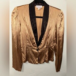 VTG Frederick’s of Hollywood Pin Striped Satin Ruffle Cropped Suit Jacket Blazer